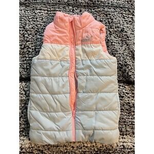 Puma Girl's Puffy Vest Salmon Pink & Baby Blue Side Pockets Size Small (7/8)
